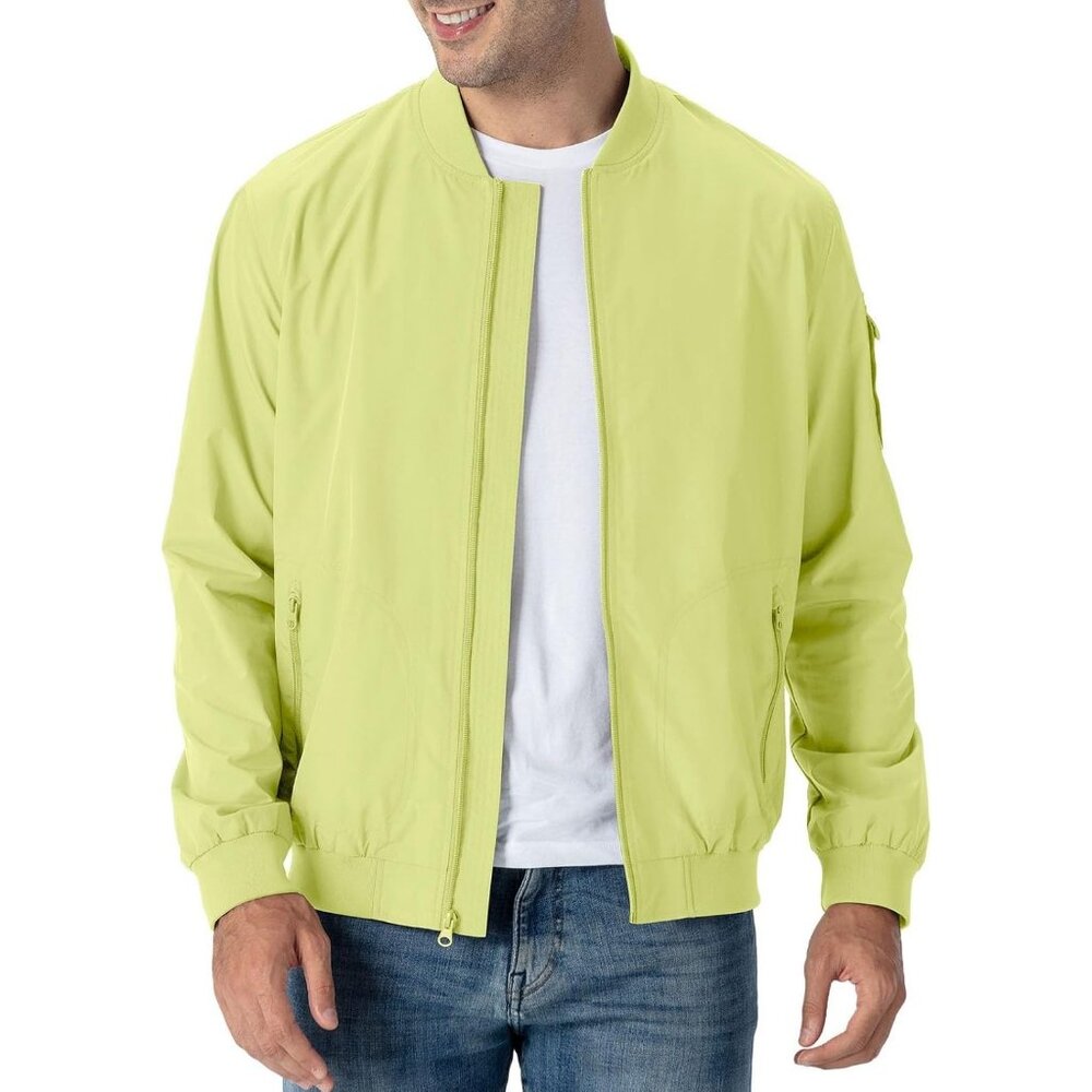 Men's Bomber Jacket 01 Lemon Causal Stylish Fashion Front Zippered Pockets